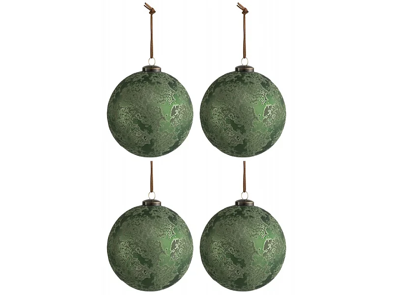 Caja de 4 bolas de Navidad de vidrio verde 13x13x13cm