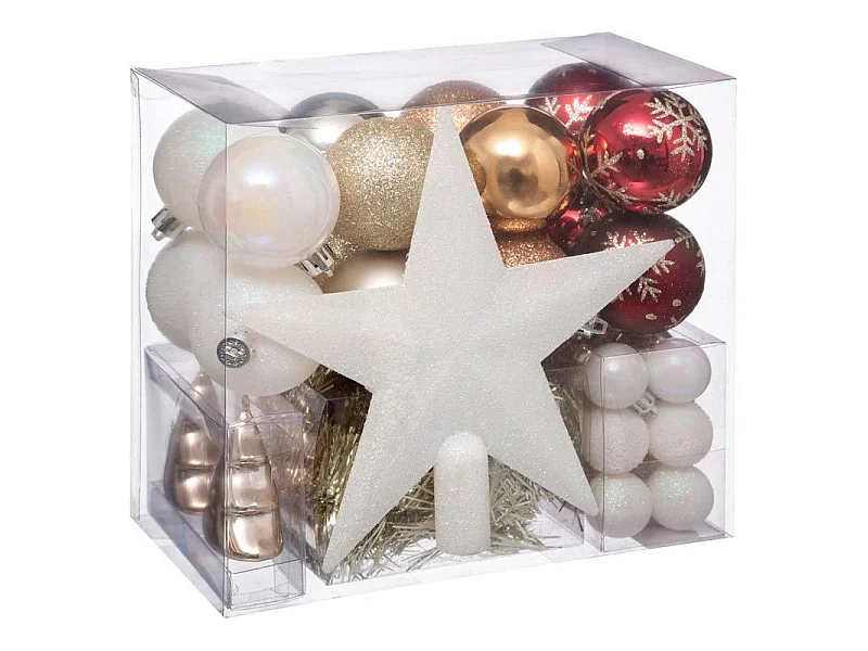 Kit 44 Pièces Déco de Noël "Héritage" 24cm Rouge & Blanc