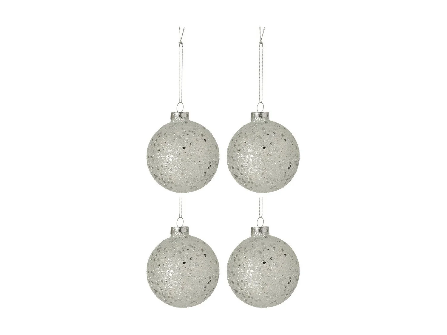Lot de 4 Boules de Noël "Étoiles" 10cm Argent