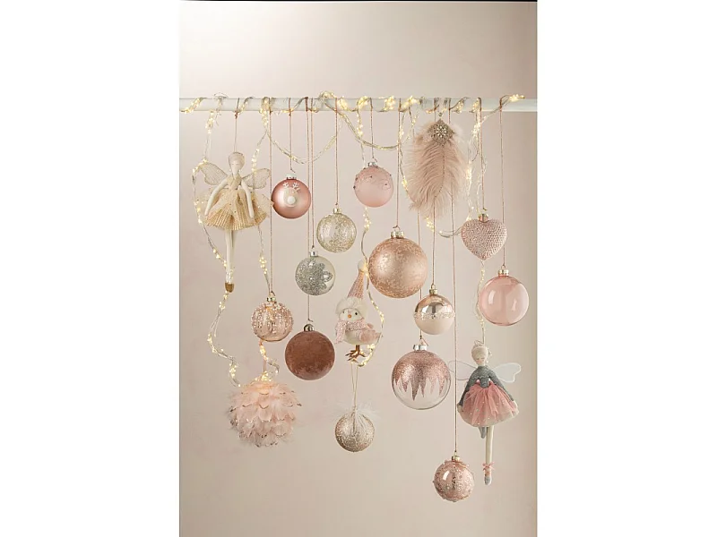 Scatola di 4 palline di Natale in vetro rosa 12x12x12 cm