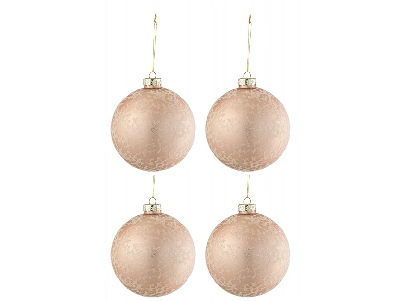 Scatola di 4 palline di Natale in vetro rosa 12x12x12 cm