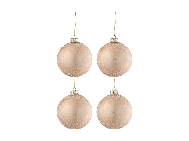 Caja de 4 bolas de Navidad de vidrio rosa 12.5x12.5x14 cm