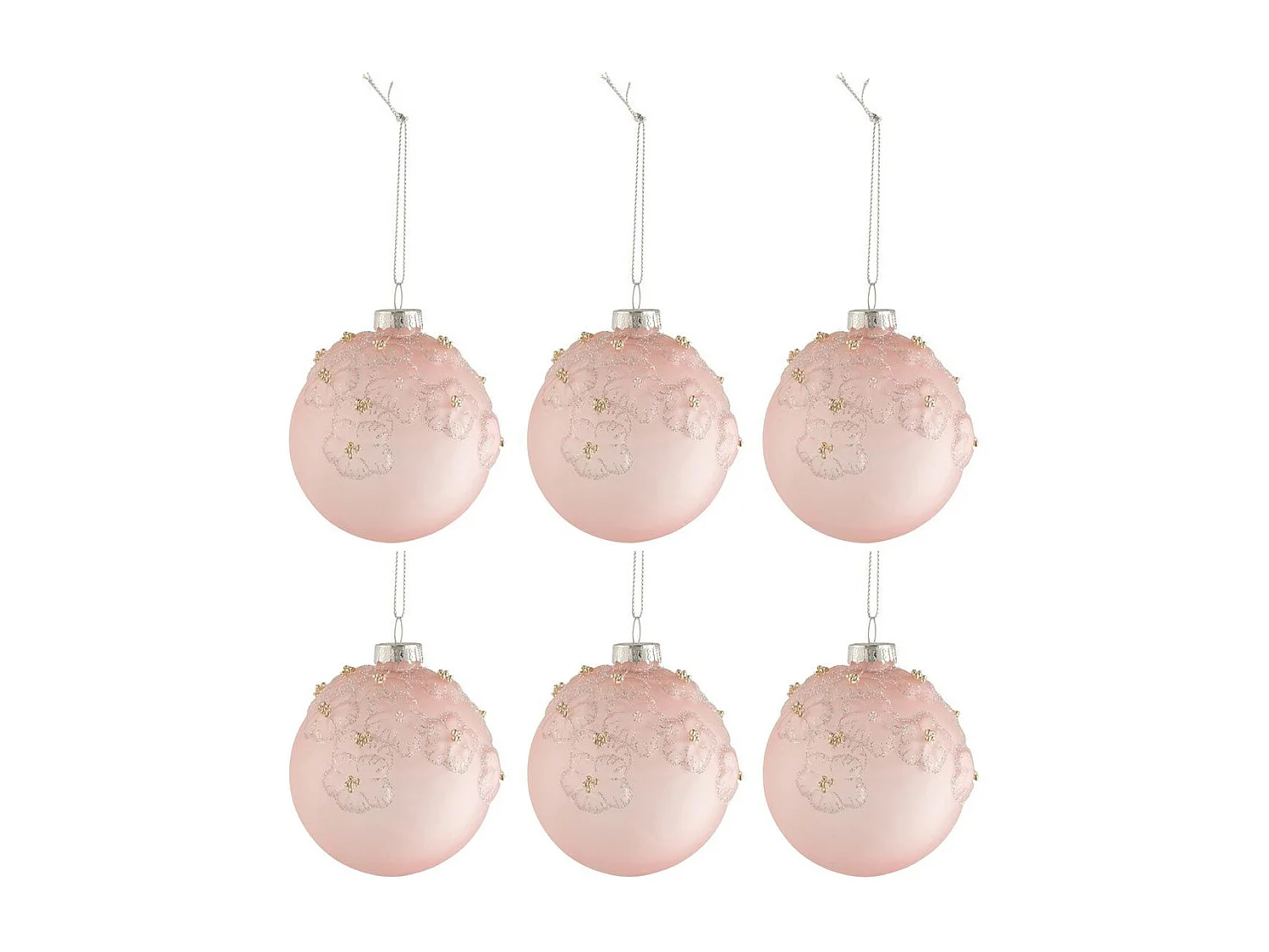 Lot de 6 Boules de Noël "Fleurs Opale" 8cm Rose
