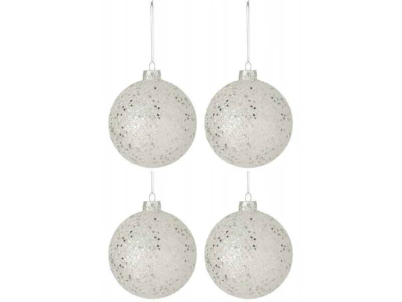 Scatola di 4 palline di Natale in vetro argento 12x12x12 cm