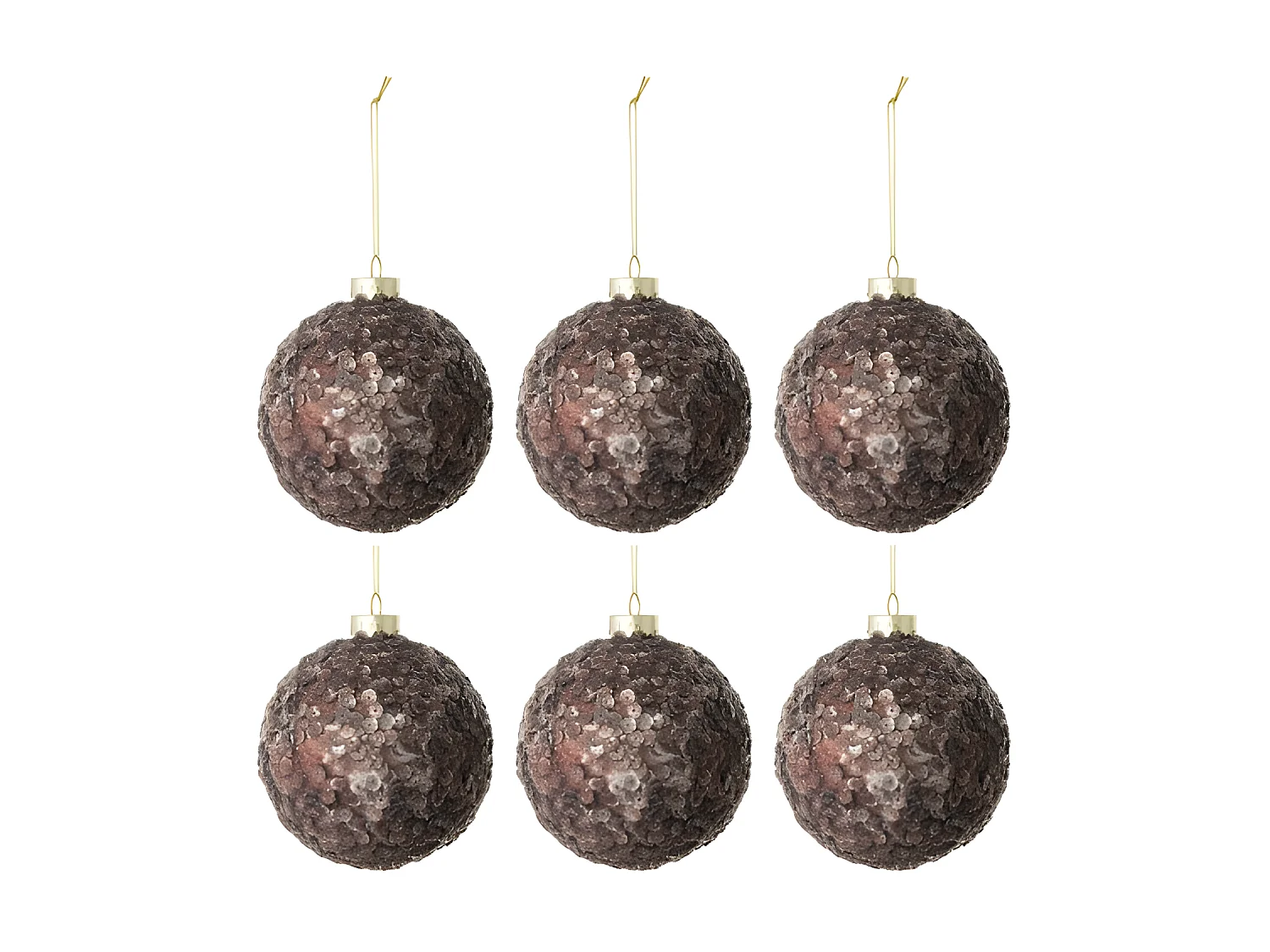 Scatola di 6 palline di Natale in vetro marrone 8x8x8 cm