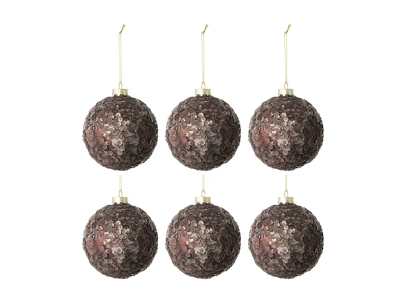 Scatola di 6 palline di Natale in vetro marrone 8x8x8 cm