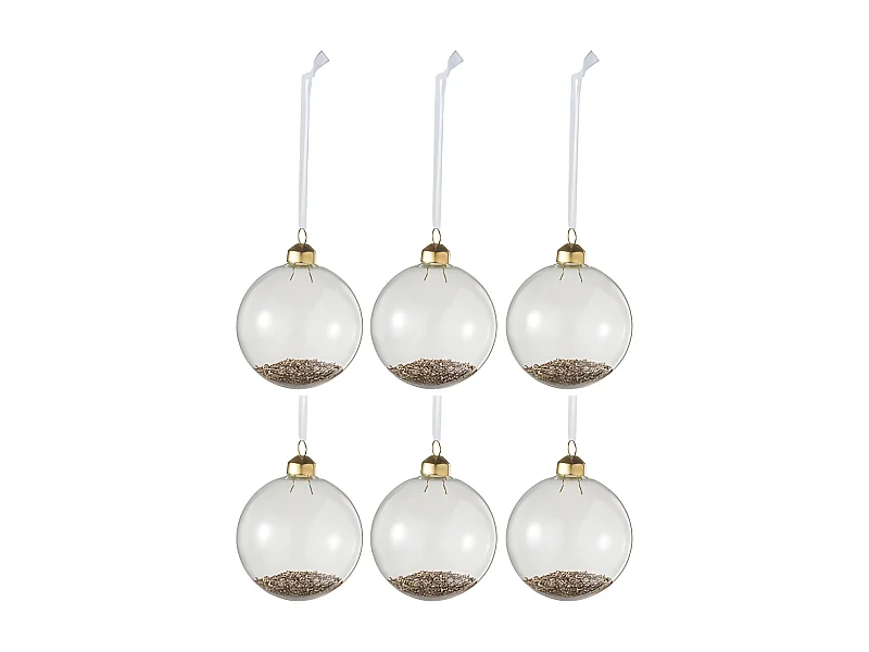 Lot de 6 Boules de Noël en Verre "Paillettes Or" 8cm Transparent