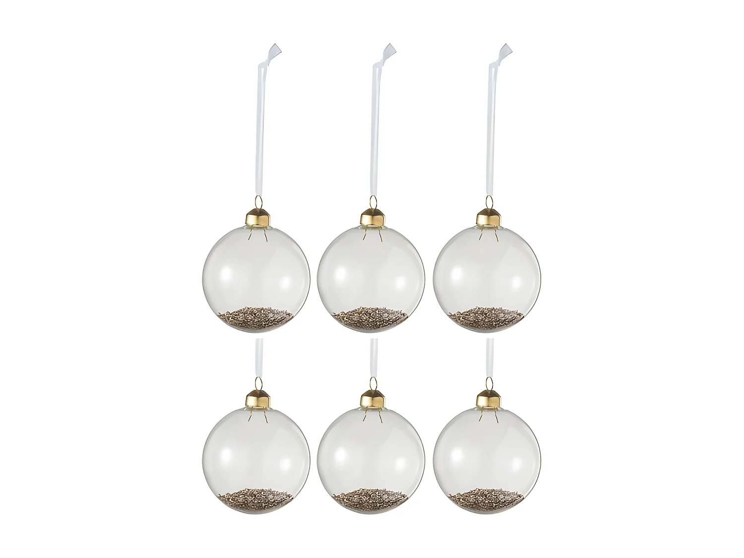 Lot de 6 Boules de Noël en Verre "Paillettes Or" 8cm Transparent