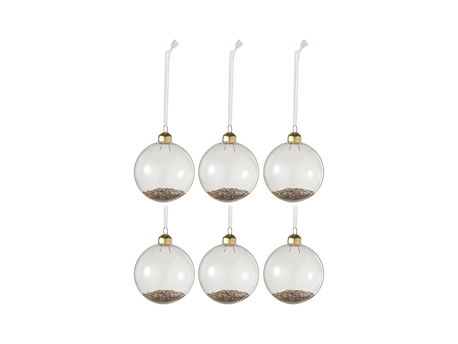 Lot de 6 Boules de Noël en Verre "Paillettes Or" 8cm Transparent