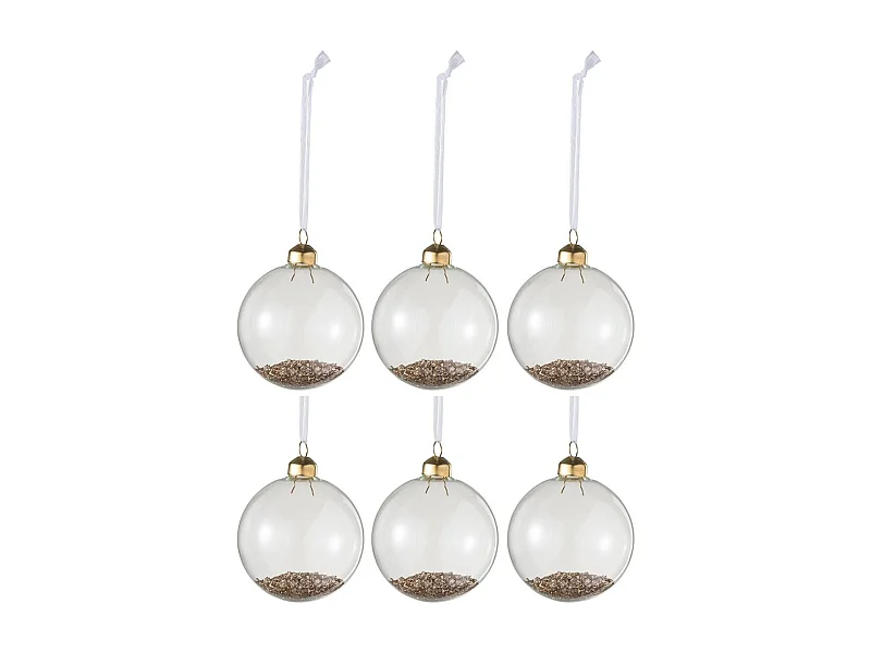 Scatola di 6 palline di Natale in vetro trasparente - oro 8x8x8 cm