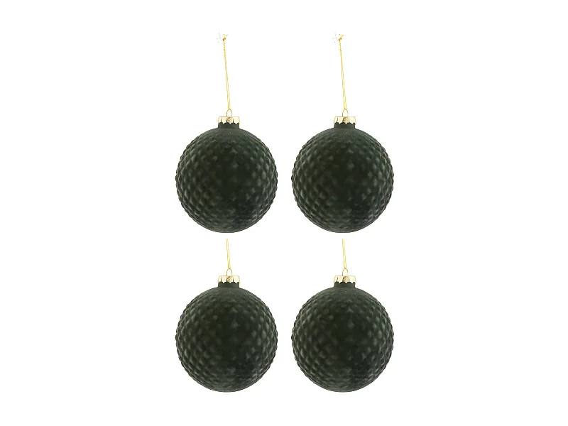 Lot de 4 Boules de Noël "Motifs" 10cm Vert Foncé