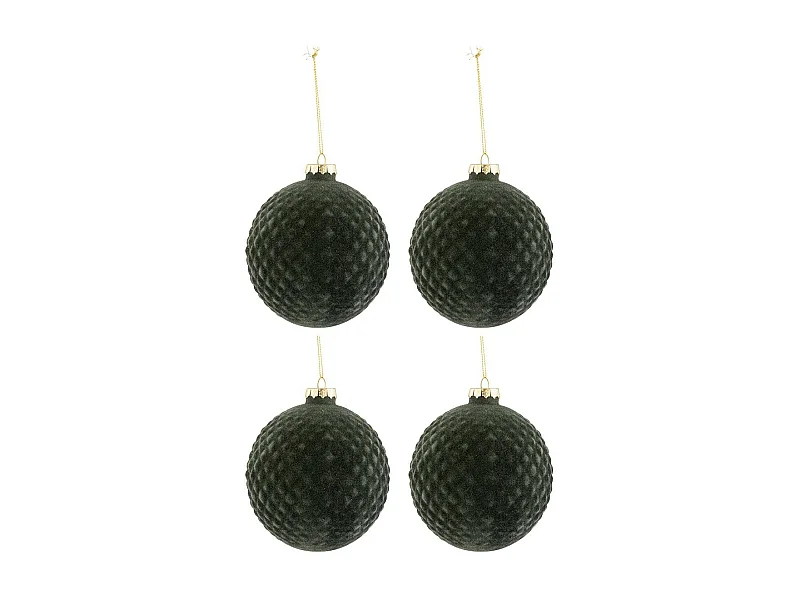 Lot de 4 Boules de Noël "Motifs" 10cm Vert Foncé