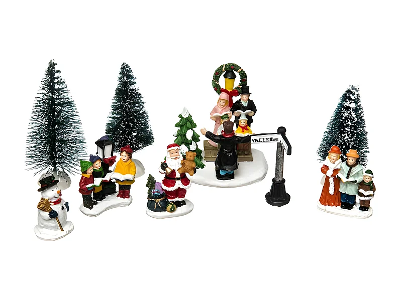 Lot de 9 Santons "Village de Noël" 7cm Multicolore