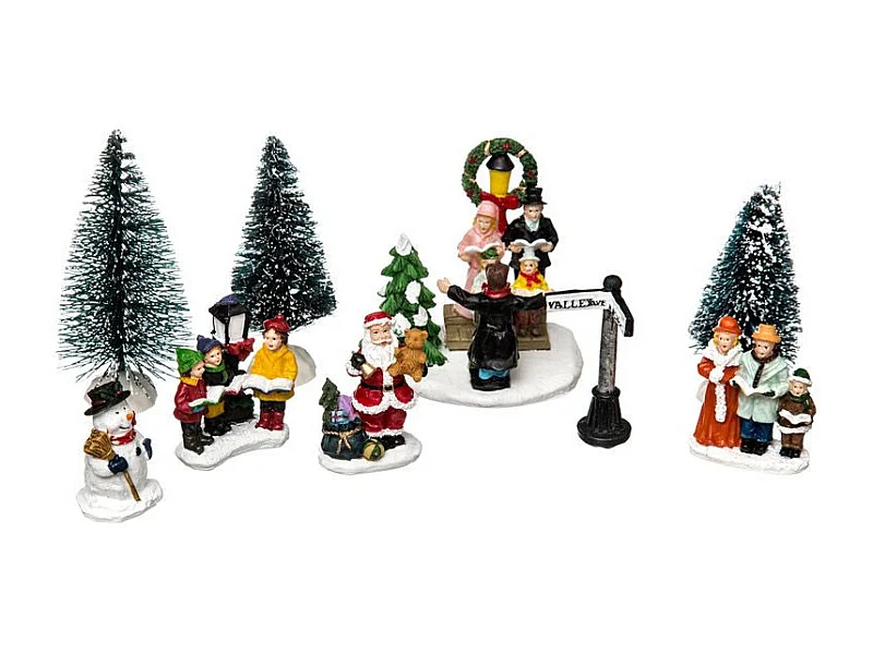 Lot de 9 Santons "Village de Noël" 7cm Multicolore