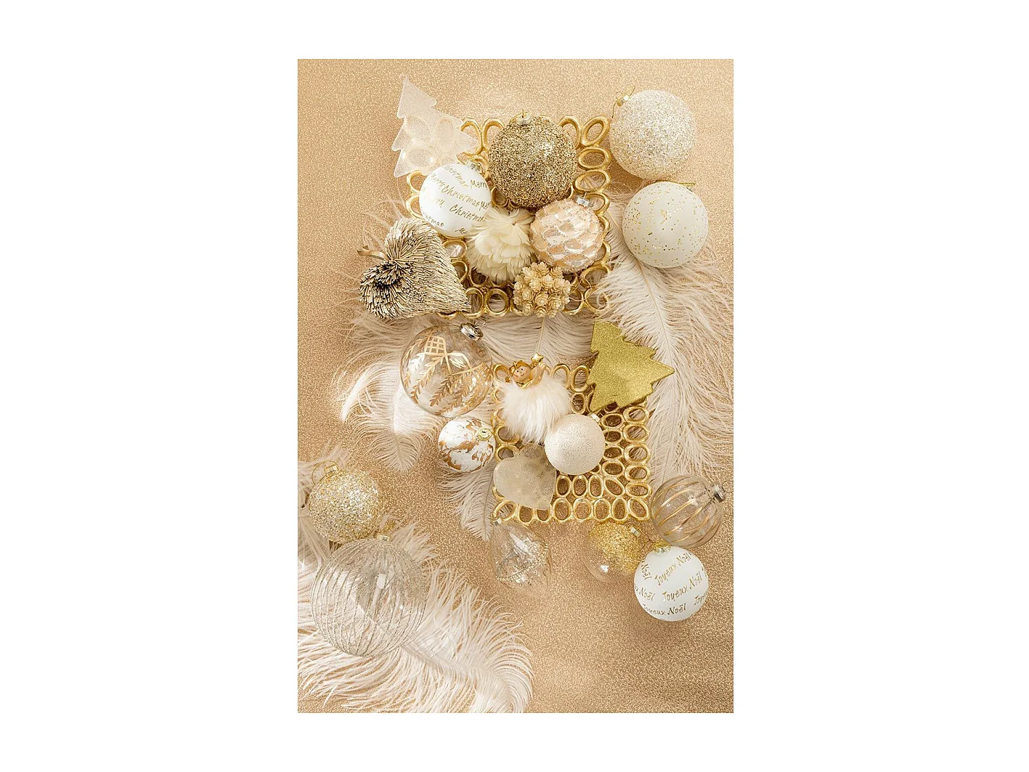 Lot de 4 Boules de Noël "Paillettes" 12cm Or