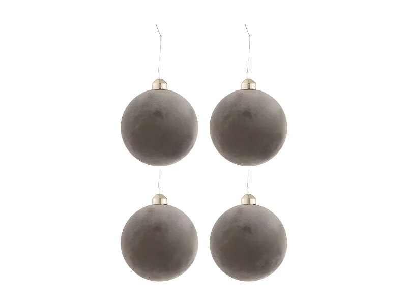 Lot de 4 Boules de Noël "Velours" 10cm Gris