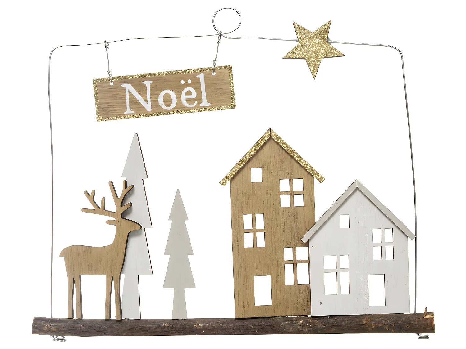 Décoration de Noël "Cocon" 27cm Naturel & Blanc