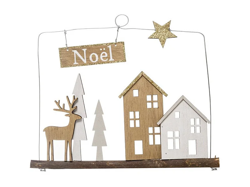 Décoration de Noël "Cocon" 27cm Naturel & Blanc