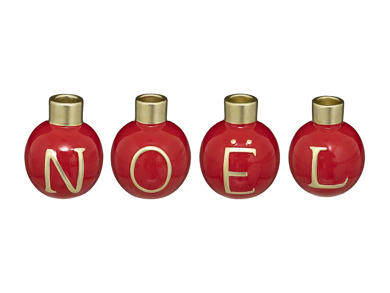 Lot de 4 Photophores Boules "Soir de Noël" 10cm Rouge