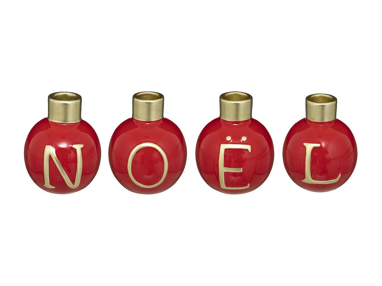 Lot de 4 Photophores Boules "Soir de Noël" 10cm Rouge