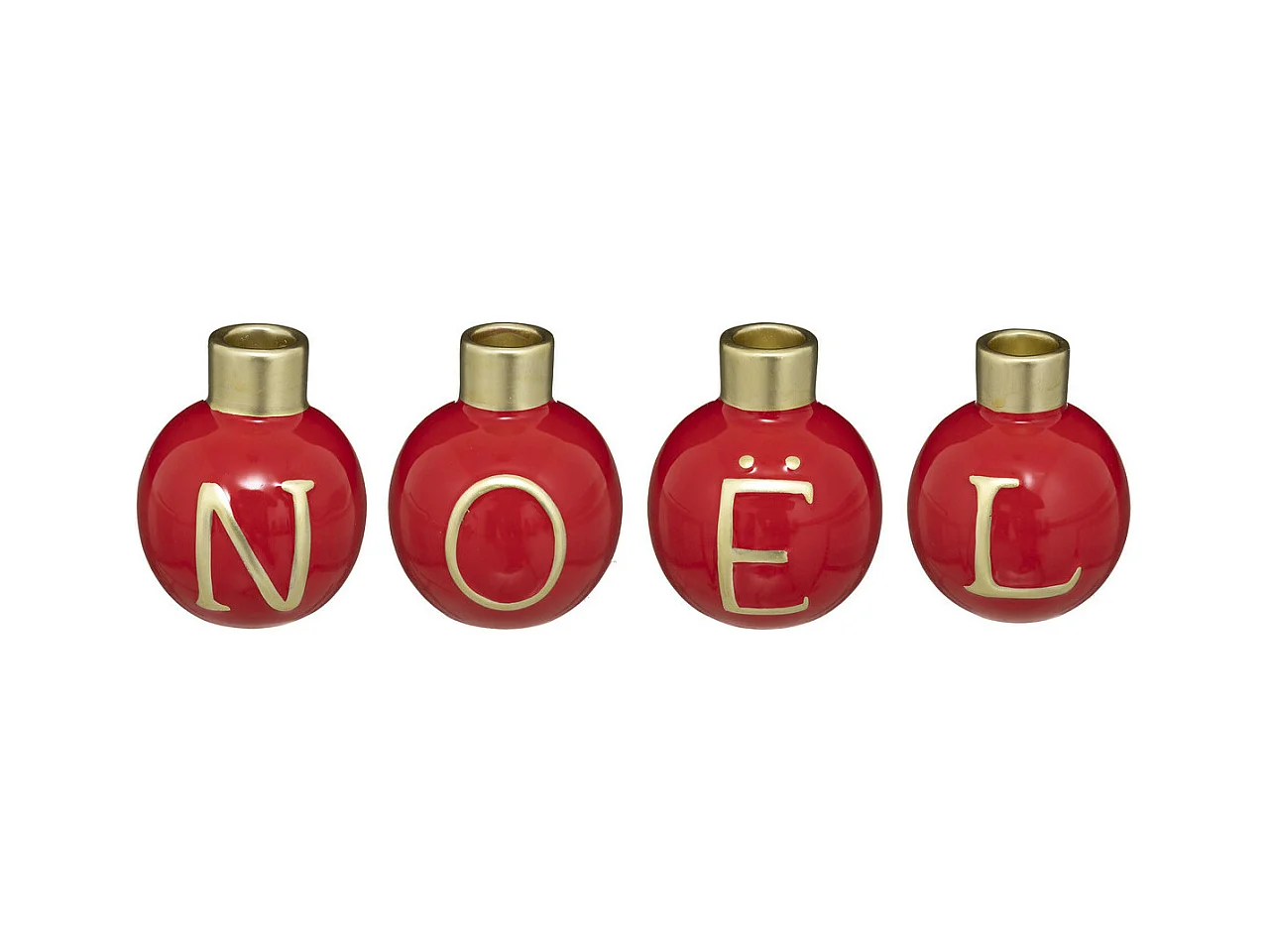 Lot de 4 Photophores Boules "Soir de Noël" 10cm Rouge