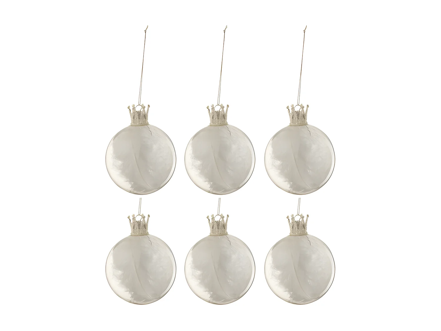 Caja de 6 bolas de Navidad de vidrio blanco de 8x8x8 cm