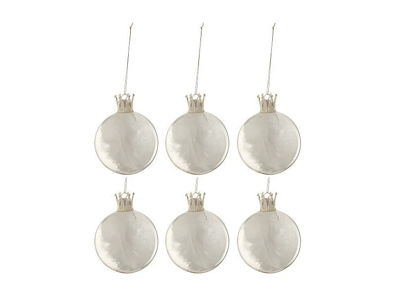 Lot de 6 Boules de Noël "Couronne" 8cm Blanc