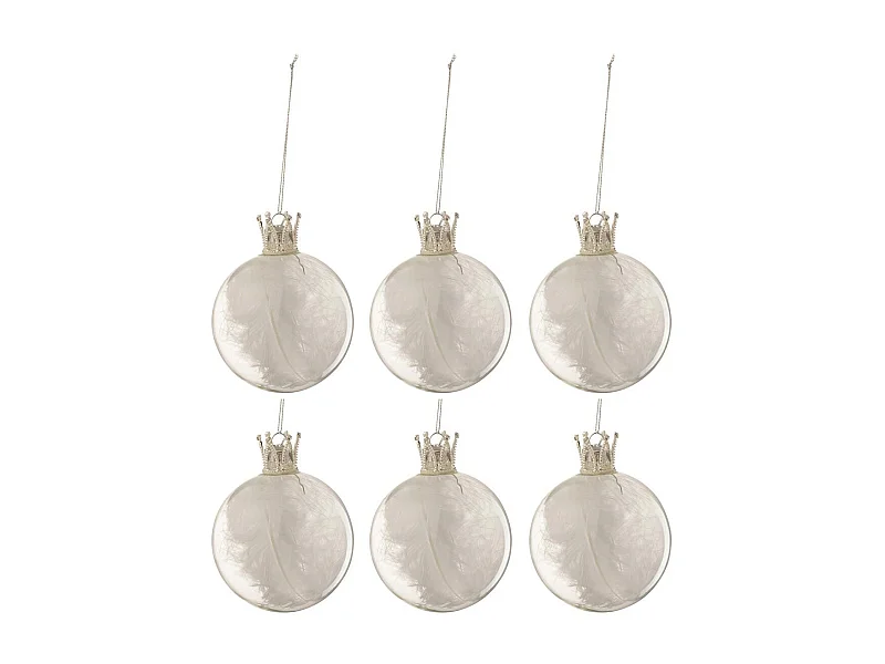 Scatola di 6 palline di Natale in vetro bianco 8x8x8 cm