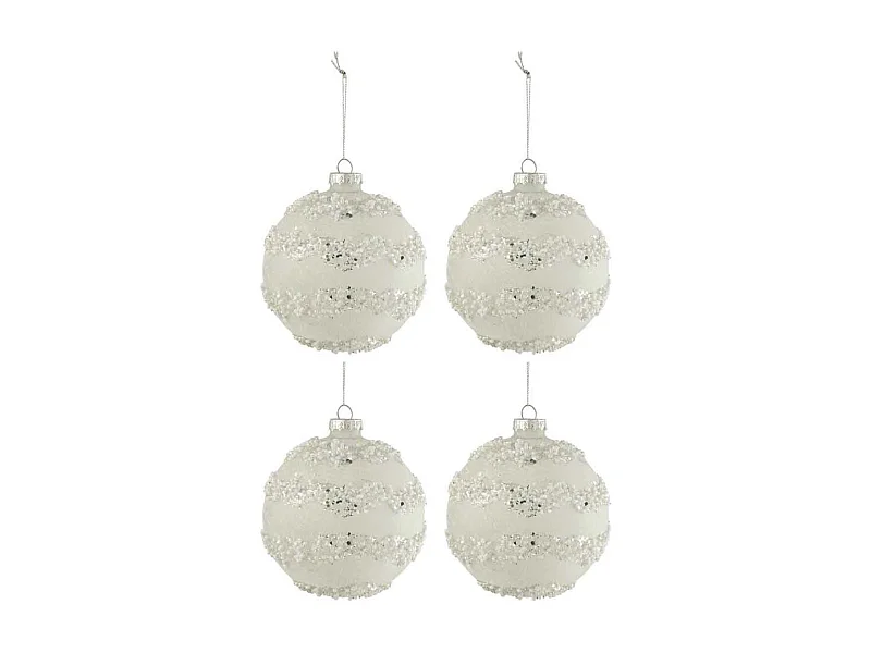 Scatola di 4 palline di Natale in vetro bianco 10x10x10 cm
