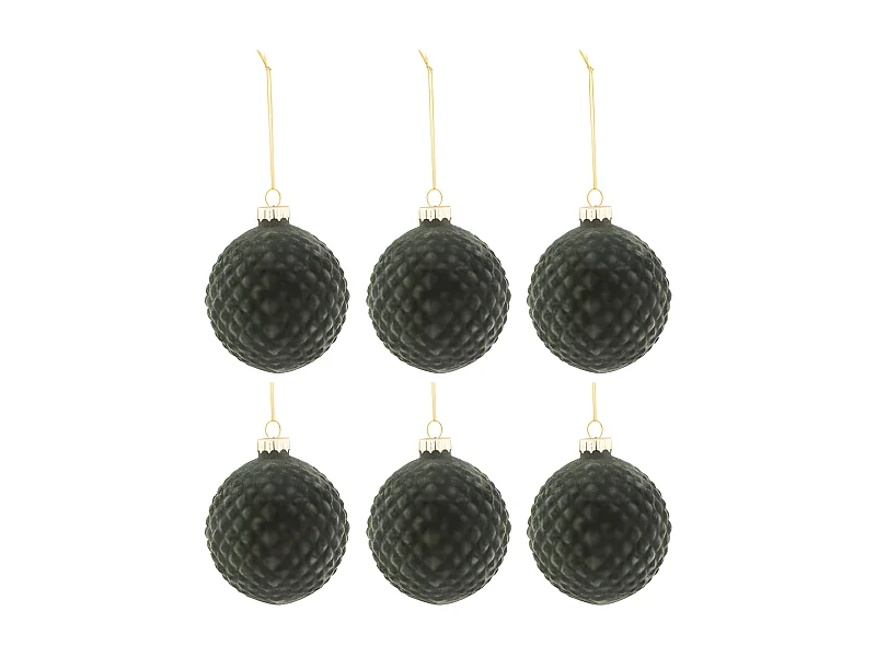 Lot de 6 Boules de Noël "Motifs" 8cm Vert Foncé