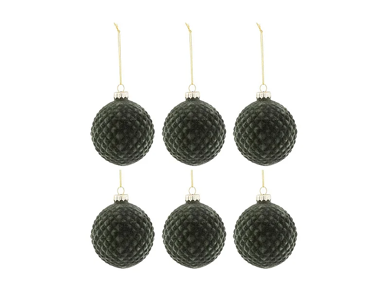 Scatola di 6 palline di Natale in vetro verde 8x8x8 cm