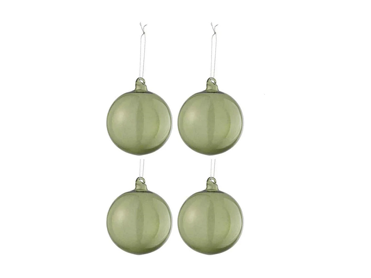 Caja de 4 bolas de Navidad de vidrio verde 12x10.5x10.5 cm