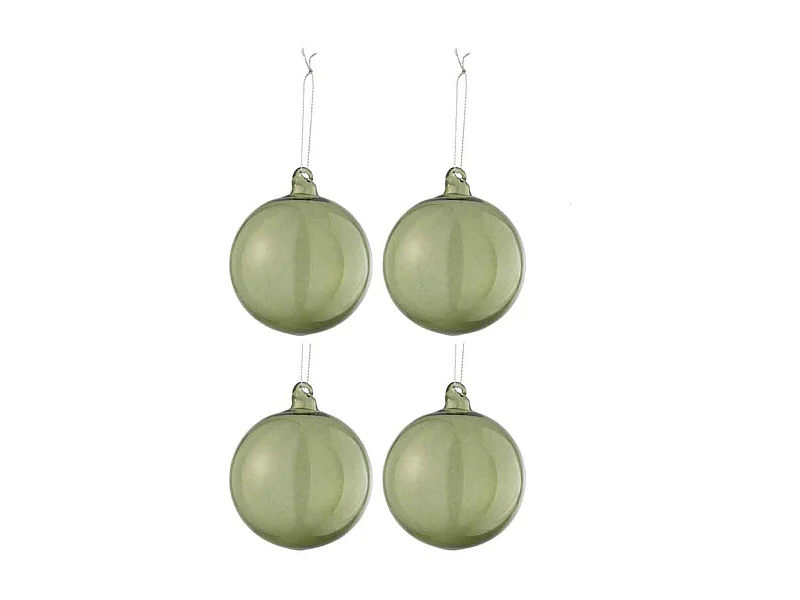 Scatola di 4 palline di Natale in vetro verde 12x10.5x10.5 cm