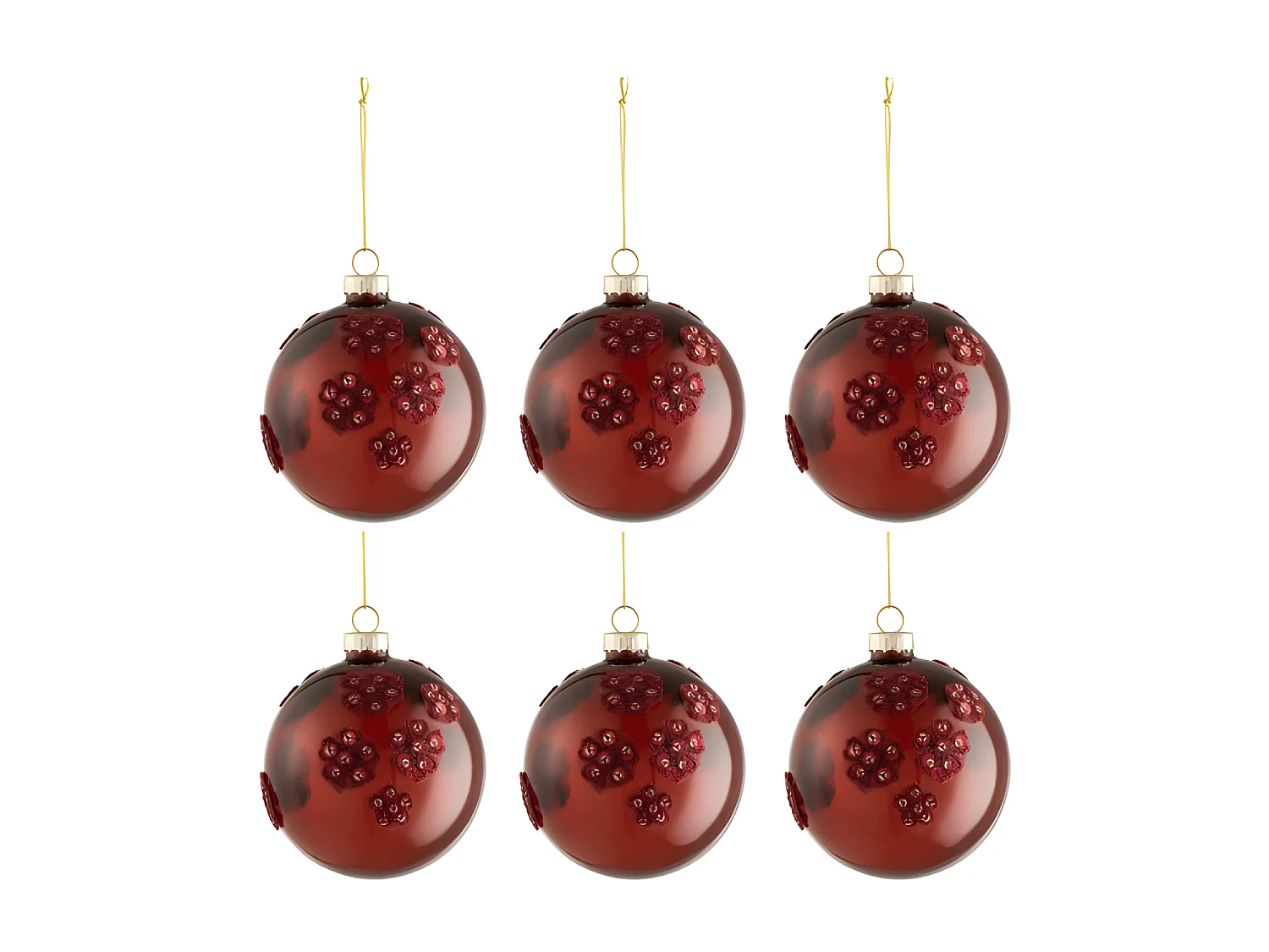 Scatola di 6 palline di Natale in vetro Bordeaux 8x8x8 cm