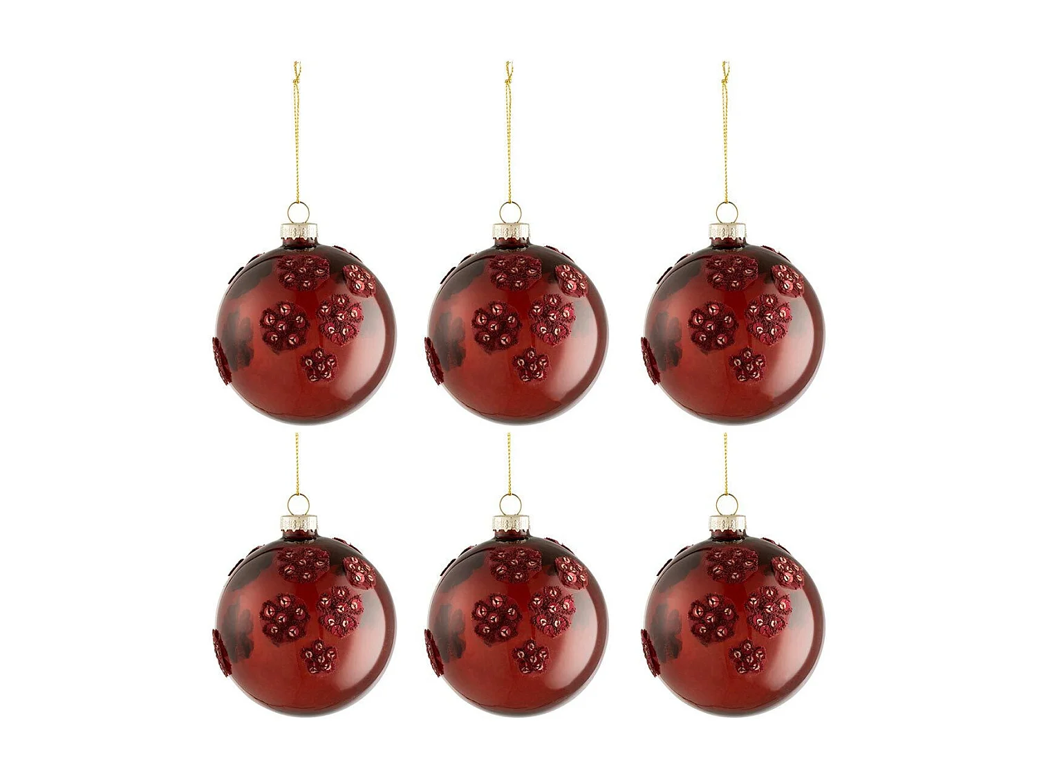 Lot de 6 Boules de Noël "Fleurs Verre" 8cm Marron