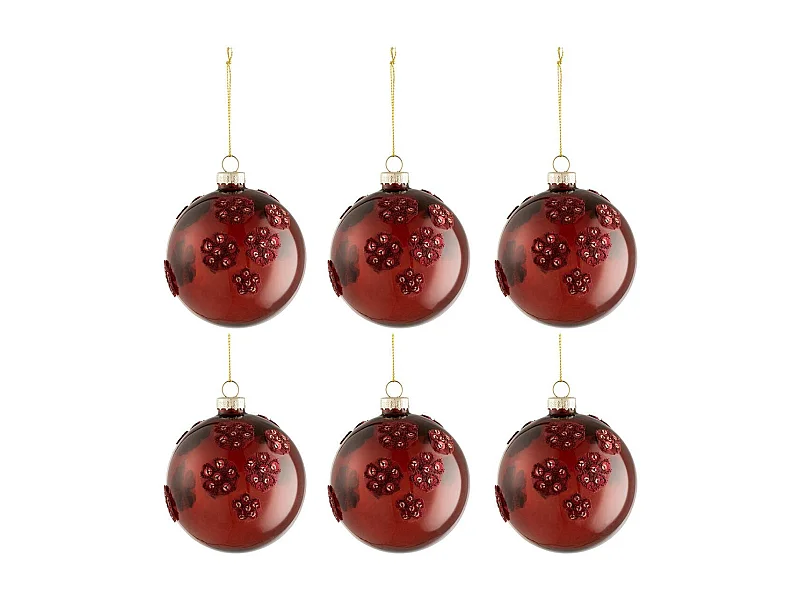 Scatola di 6 palline di Natale in vetro Bordeaux 8x8x8 cm