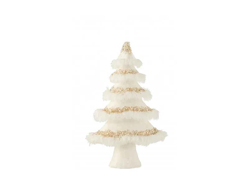 Sapin de Noël Velours "Plumes" 51cm Blanc & Or