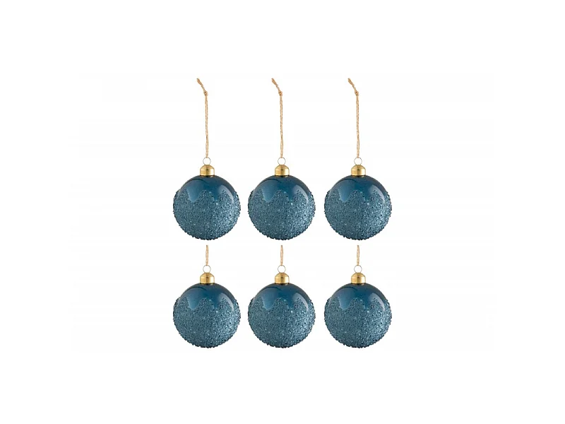 Lot de 6 Boules de Noël "Givrées" 8cm Bleu