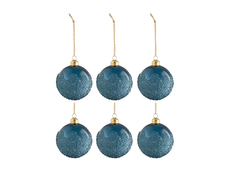 Caja de 6 bolas de Navidad de vidrio azul de 8x8x8 cm