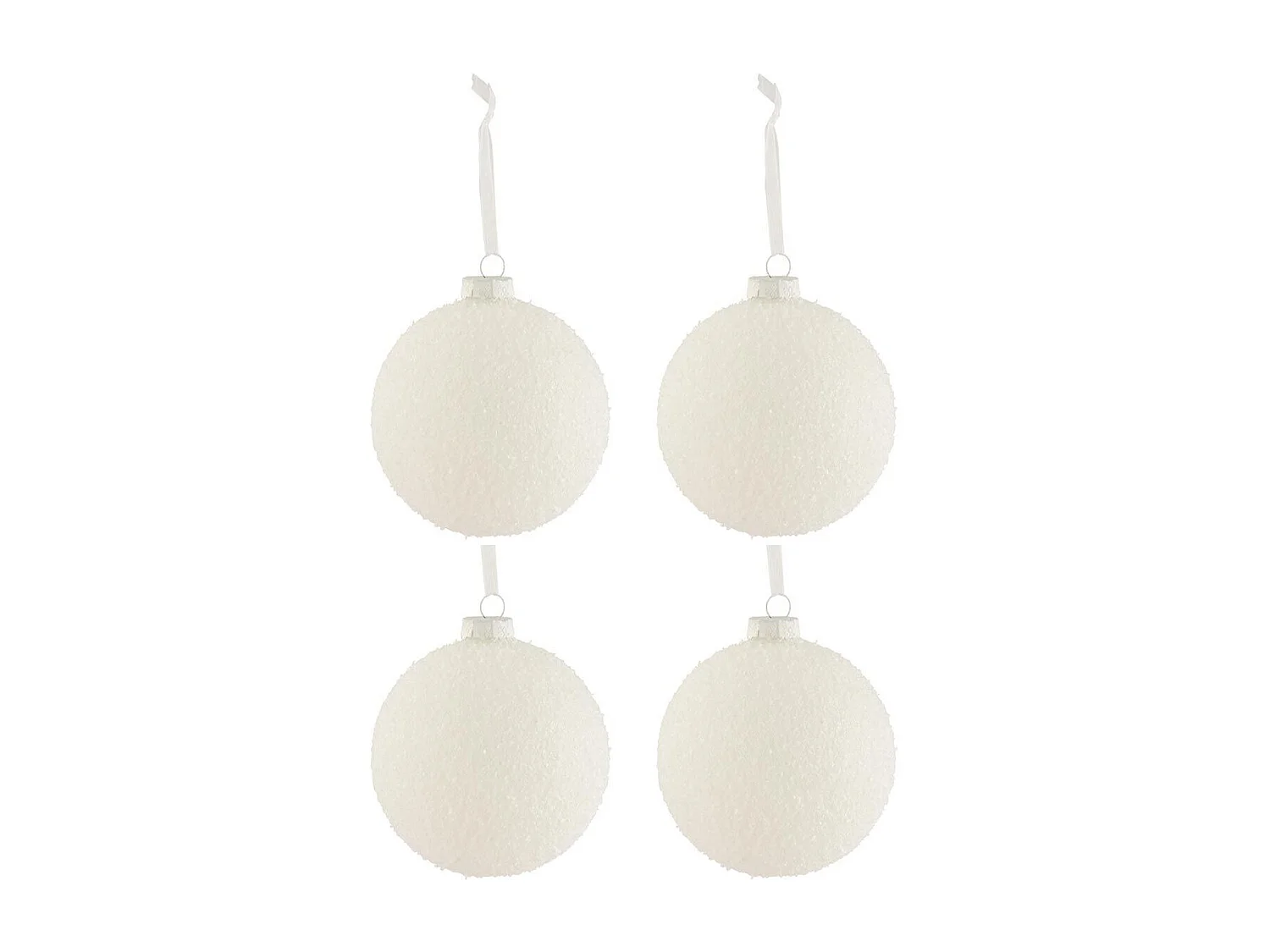 Caja de 4 bolas de Navidad de vidrio blanco de 12x12x12 cm