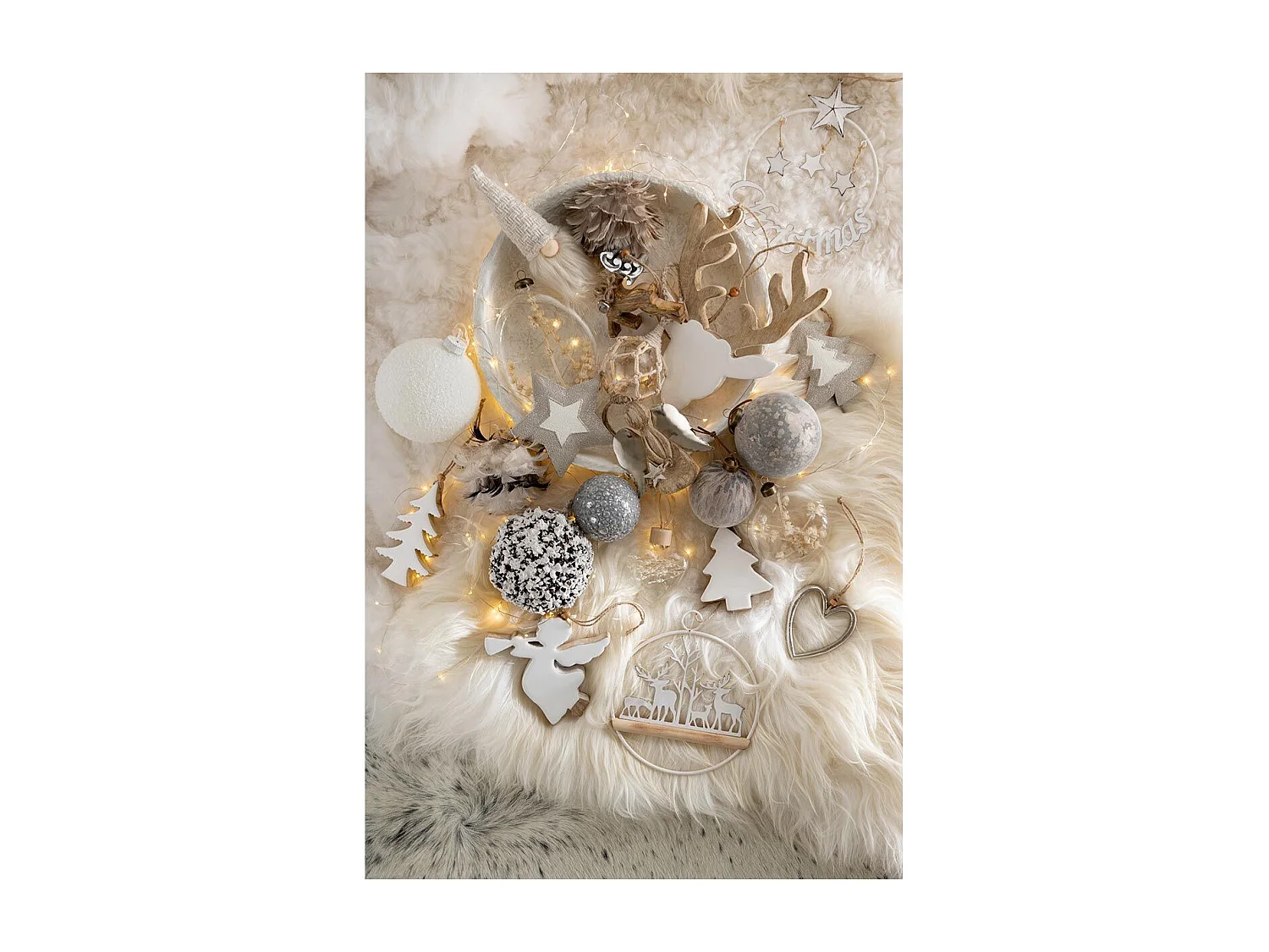 Caja de 4 bolas de Navidad de vidrio blanco de 12x12x12 cm