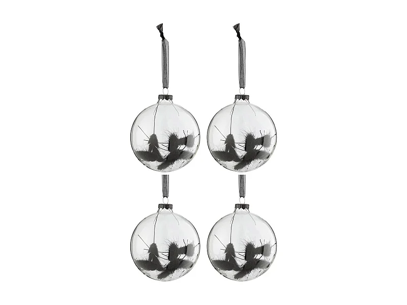 Lot de 4 Boules de Noël "Fleurs Séchées" 10cm Noir