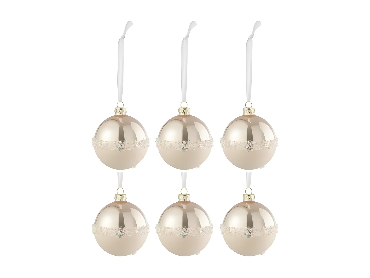 Lot de 6 Boules de Noël "Ligne Paillettes" 8cm Rose Clair