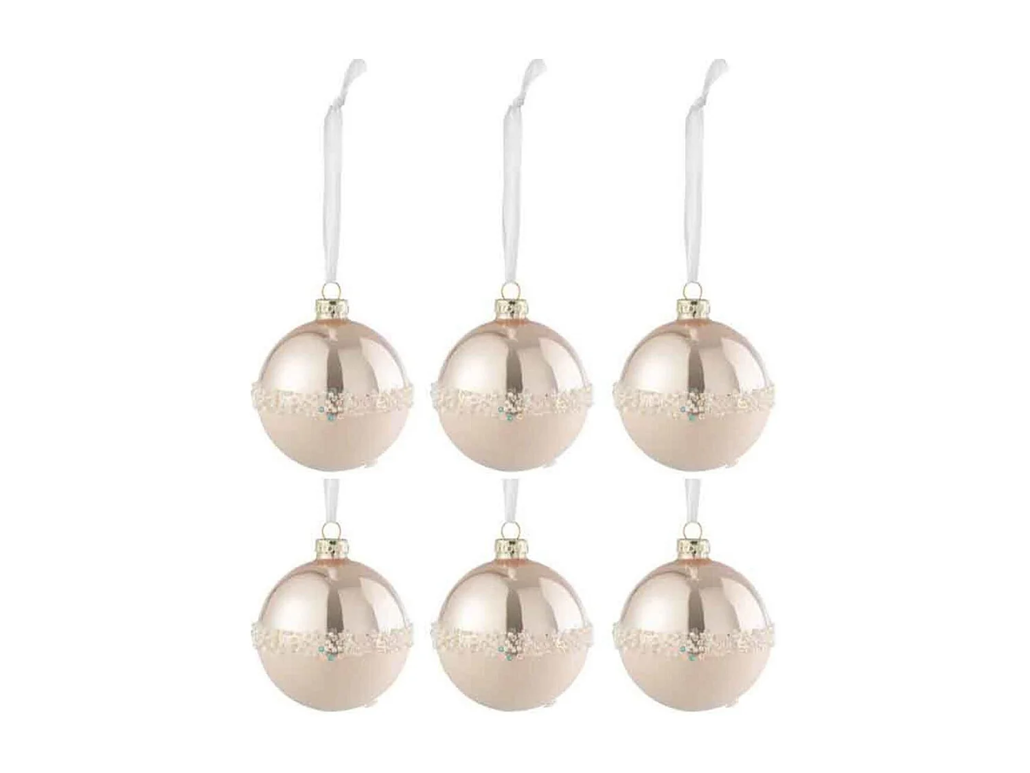 Lot de 6 Boules de Noël "Ligne Paillettes" 8cm Rose Clair