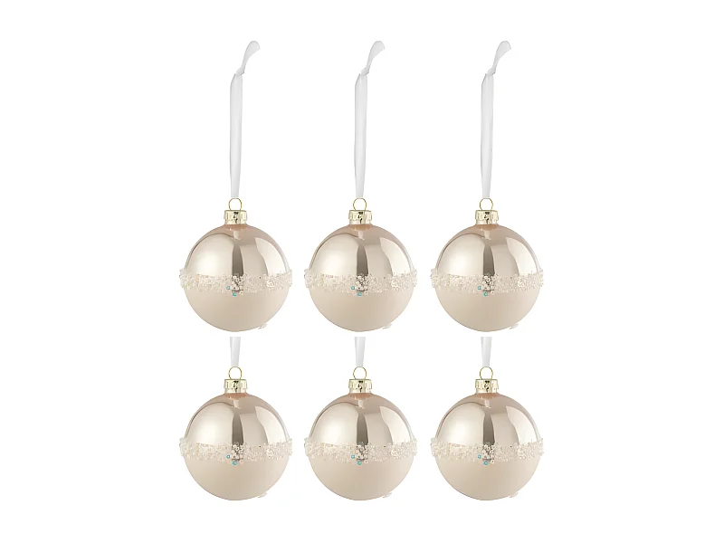 Lot de 6 Boules de Noël "Ligne Paillettes" 8cm Rose Clair