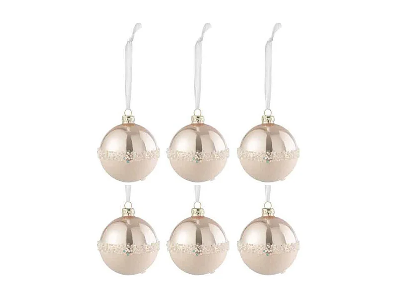 Lot de 6 Boules de Noël "Ligne Paillettes" 8cm Rose Clair