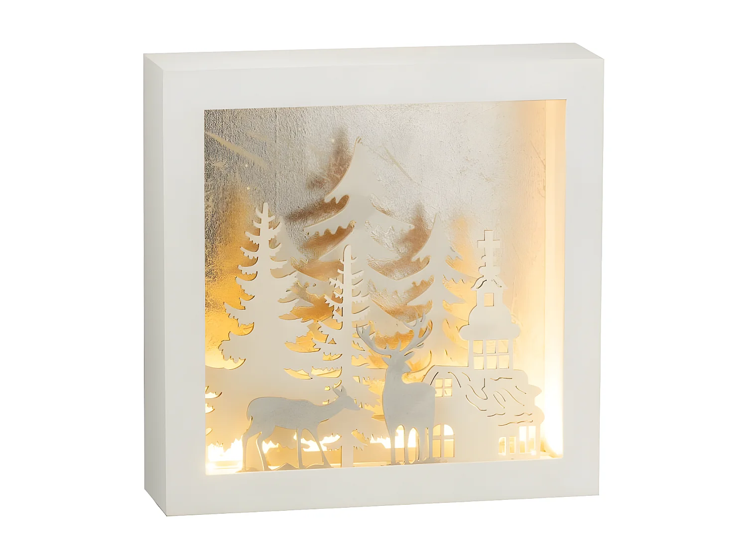 Décoration de Noël Led "Hiver" 24cm Blanc & Argent