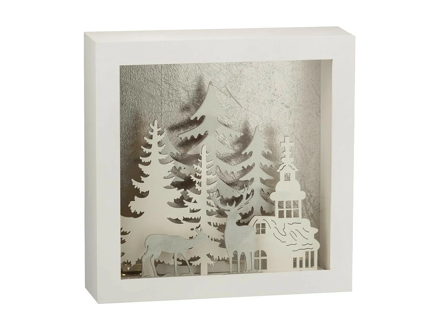 Décoration de Noël Led "Hiver" 24cm Blanc & Argent