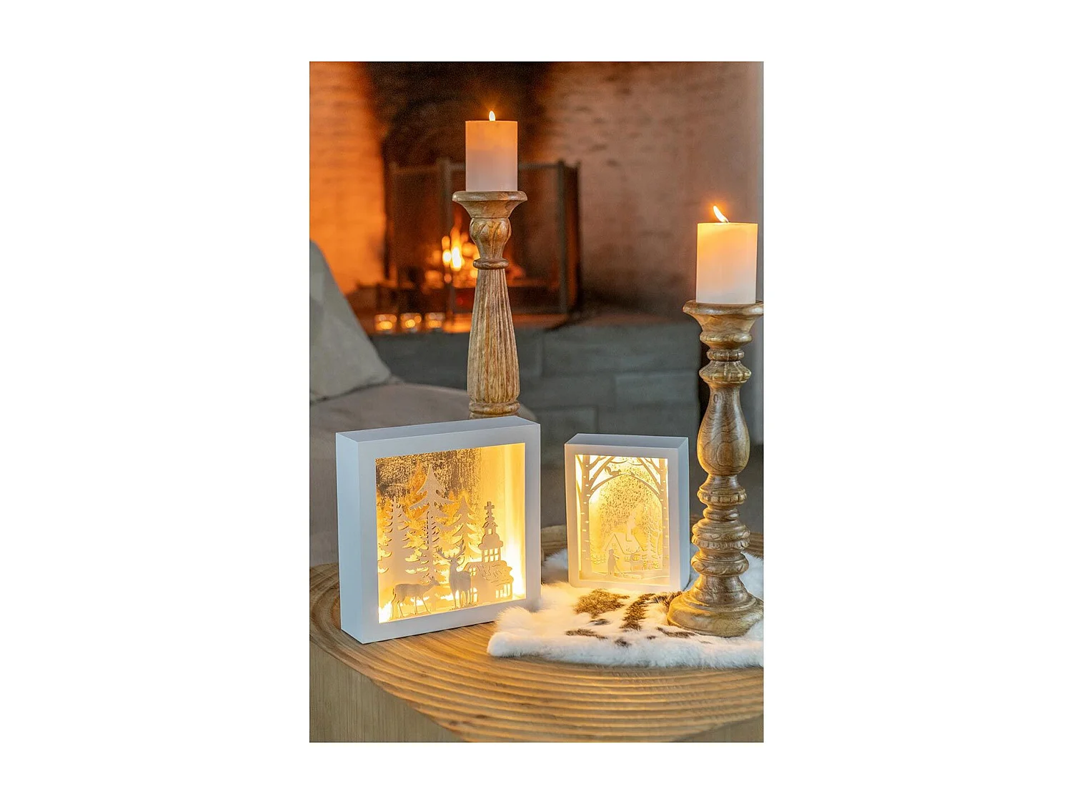 Décoration de Noël Led "Hiver" 24cm Blanc & Argent