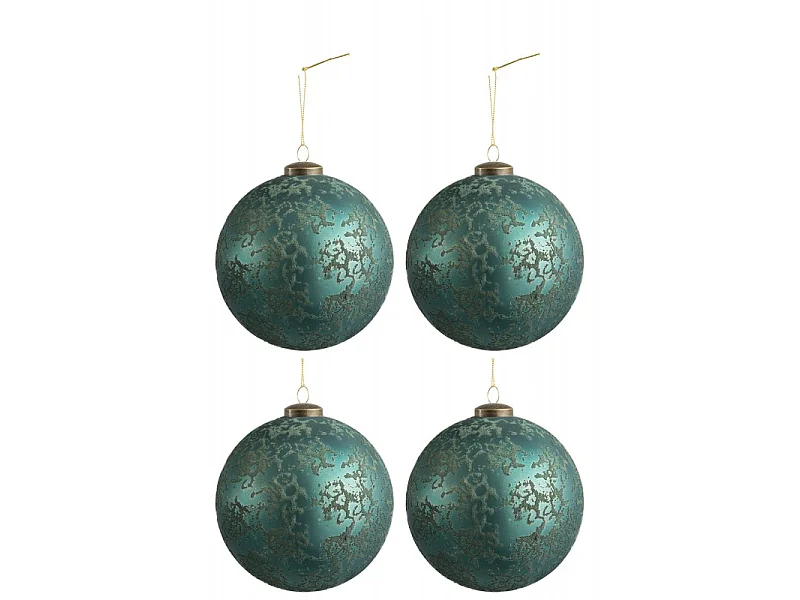 Lot de 4 Boules de Noël "Antique Azur" 14cm Bleu